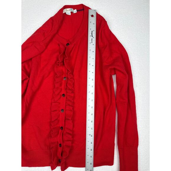 Boden Bernadette red wool blend ruffle cardigan sweater womens size M - Picture 6 of 8